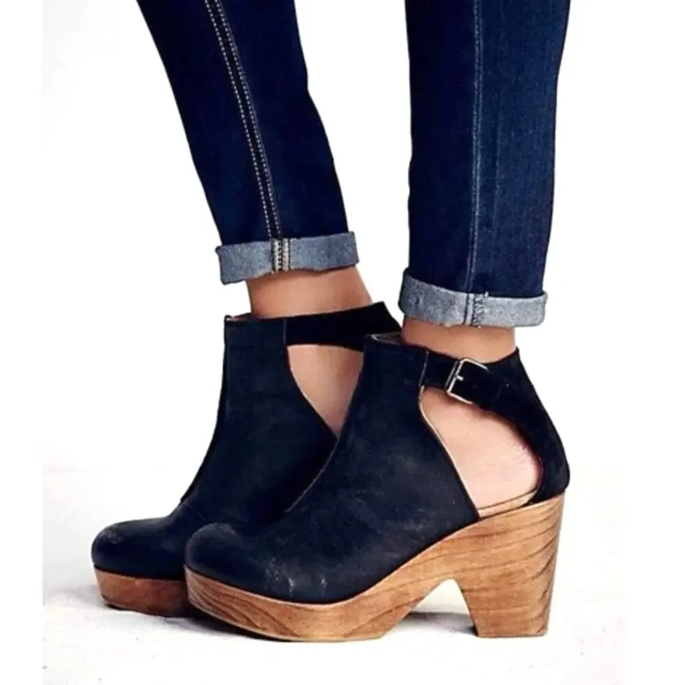 Free People Amber Orchard suede leather wooden boho clog sandals size 38/US 7.5